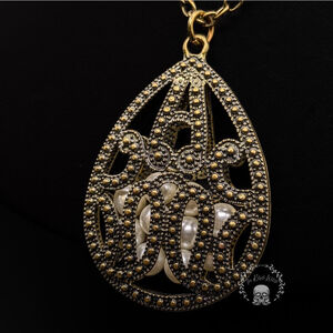 Caged Faux Pearl Bronze Toned Filigree Teardrop Necklace